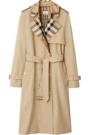 Burberry Gabardine trenchcoat met geruite kraag