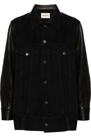 Khaite Grizzo denim jack met leren vlakken
