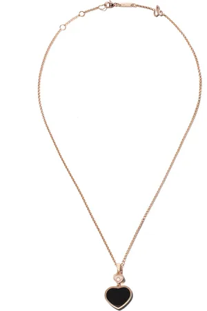 Chopard 18kt roségoud Happy Hearts onyx en diamanten hanger ketting