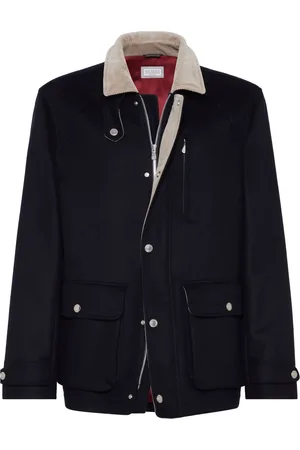 Brunello Cucinelli Wollen shirtjack met ribfluwelen kraag