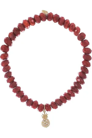 Sydney Evan 14kt geelgouden armband met ananas bedel, bamboe koraal en diamant