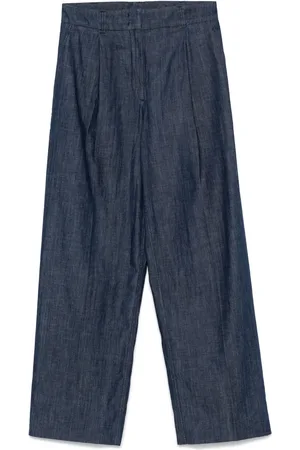 Another Tomorrow Chambray jeans met wijde pijpen