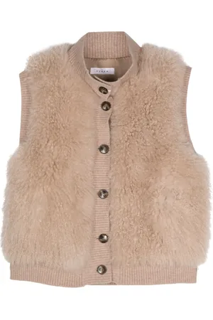 LISKA Gilet met geribbelde afwerking en bont