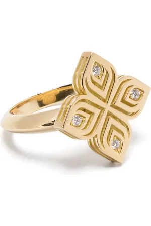 Roberto Coin 18kt geelgouden Arabesque Flower ring met diamant
