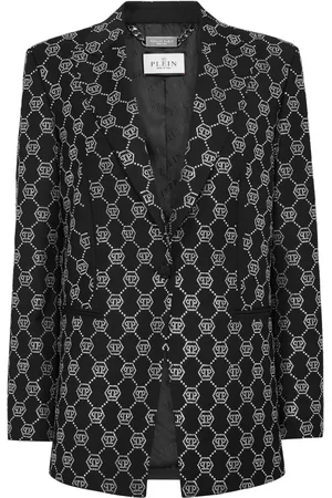 Philipp Plein Wollen blazer verfraaid met monogram