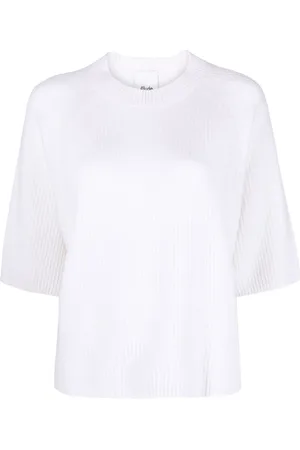 Allude Geribbelde kasjmier trui met cropped mouwen