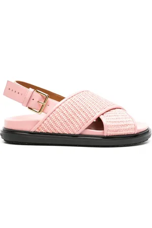 Marni Fussbet raffia sandalen met leren afwerking