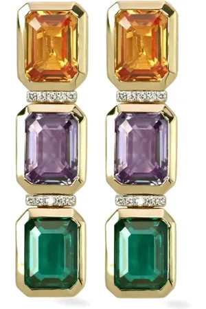 Lark & Berry 14kt geelgouden Nexus Trio oorbellen met stenen