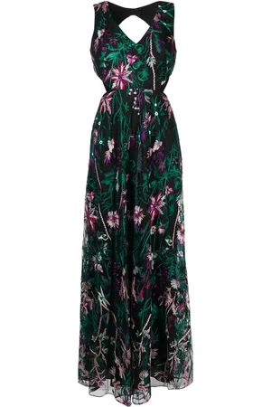 Marchesa Notte Avondjurk met geborduurde bloemen