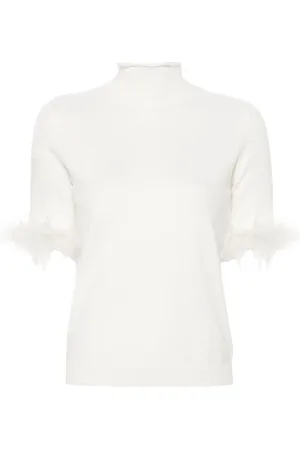 Twin-Set Trui met veren cuffs en korte mouwen