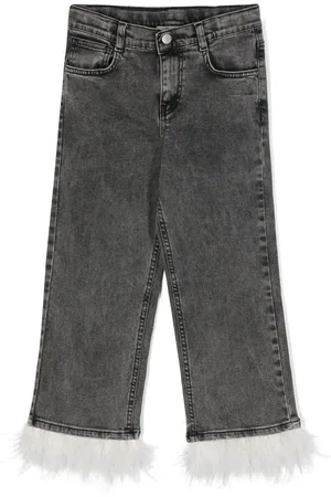 Le pandorine Jeans van biologisch katoen verfraaid met veren