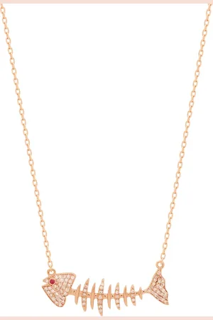 KAMUSHKI 18kt roségouden Fish halsketting met saffier en diamant
