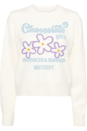 Chocoolate Trui met ronde hals en geborduurde bloemen