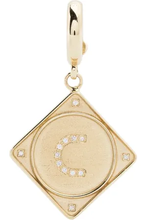 Lauren Rubinski 14kt geelgouden Mono Bruno Letter hanger met diamant