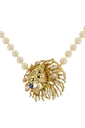 CHAUMET 1970s halsketting met leeuwenkop en parel