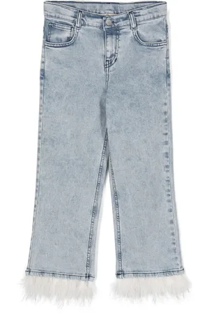 Le pandorine Jeans van biologisch katoen verfraaid met veren