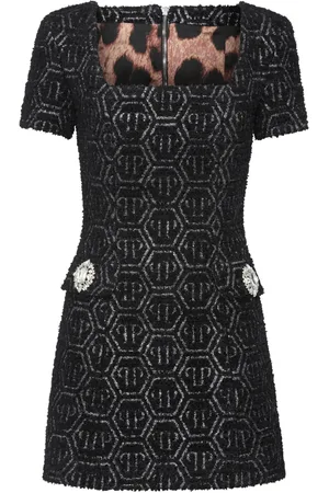 Philipp Plein Tweed jurk met monogram