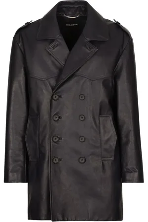 Dolce & Gabbana Leren jas met dubbele rij knopen en puntige revers