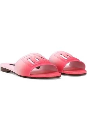 Dolce & Gabbana Leren slippers met logo en uitgesneden details