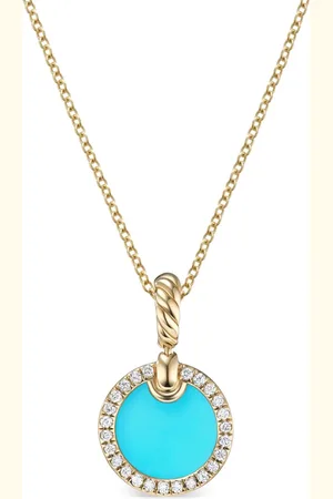 David Yurman 18kt geelgouden Petite DY Elements halsketting met turkoois en diamant (17,8 mm)