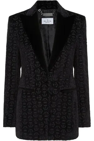 Philipp Plein Fluwelen blazer met enkele rij knopen en monogram