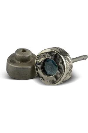 PARTS OF FOUR Sterling zilveren kleine stud oorbel met blauwe diamant