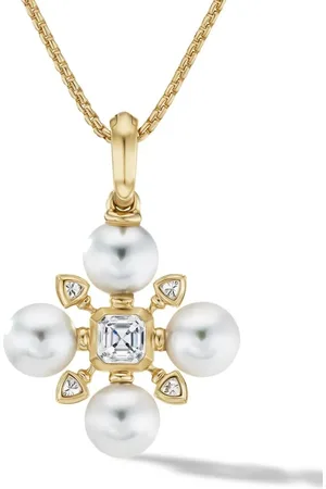 David Yurman 18kt geelgouden halsketting met parel en diamant (20 mm)