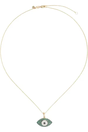 Sydney Evan 14kt geelgouden Puffy Evil Eye halsketting met smaragd en diamant
