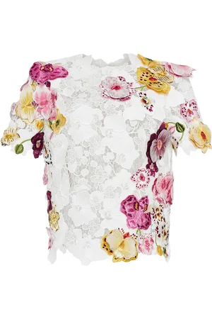 Oscar de la Renta Blouse met geborduurde orchidee