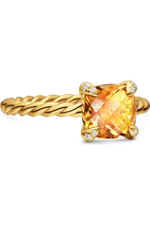 David Yurman 18kt geelgouden Chatelaine ring met citrien en diamant (7 mm)