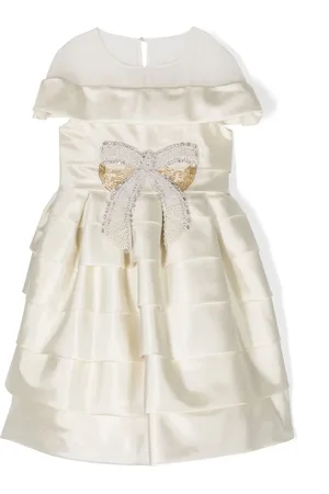Marchesa Notte Jurk met ruches en strikdetail