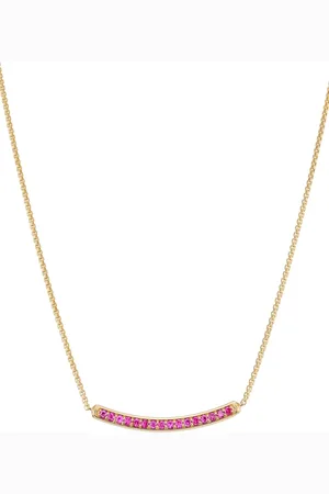 David Yurman 18kt geelgouden Petite Pavé Bar halsketting met robijn (1,25mm)