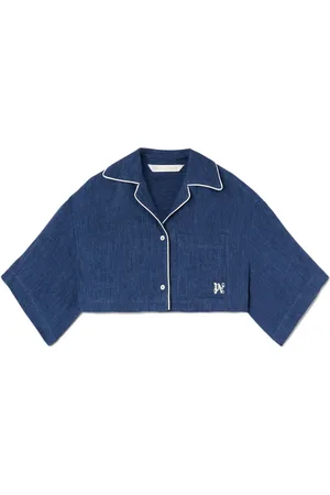 Palm Angels Satijnen cropped blouse met geborduurd monogram