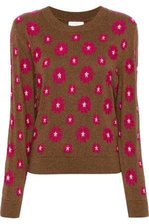 Barrie Trui met ronde hals en bloemen intarsia