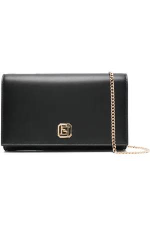 Elisabetta Franchi Leren clutch met draaislot logo
