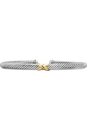 David Yurman 18kt geelgouden en sterling zilveren X Classic Cable Station armband (4mm)