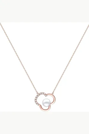 Tasaki 18kt roségouden Chants halsketting met diamant en Akoya