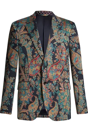 Etro Blazer met enkele rij knopen en bloem paisley jacquard