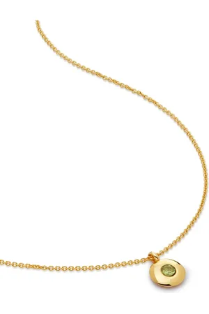 Monica Vinader 18kt gerecycled gouden halsketting met geboortesteen peridoot hanger