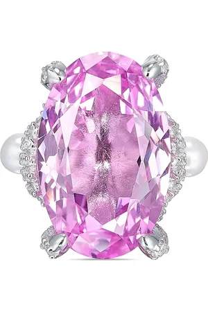Anabela Chan 18kt witgouden ring met saffier