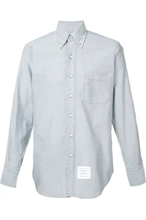 Thom Browne Long Sleeve Shirt With Grosgrain Placket In Navy Oxford