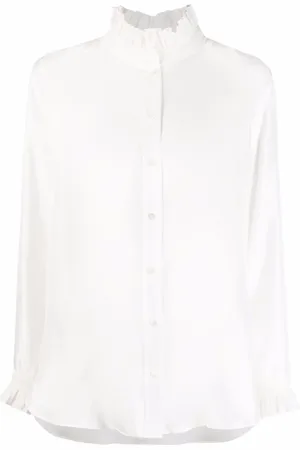 Sandro Zijden blouse met gesmockte kraag