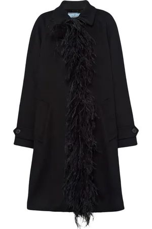 Prada Kasjmier mantel met veren afwerking