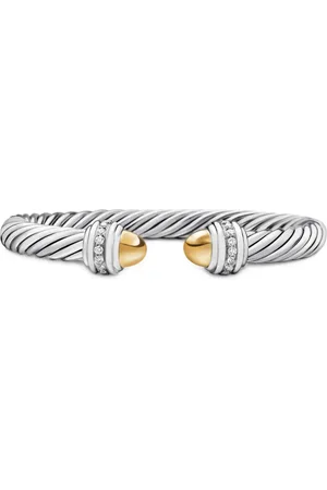 David Yurman 14kt geelgouden en sterling zilveren Cable Classics armband (7mm)