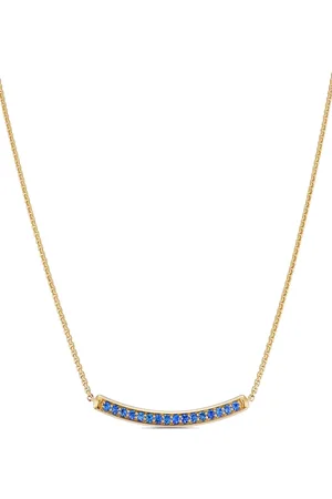 David Yurman 18kt geelgouden Petite Pavé Bar halsketting met saffier (1,25mm)