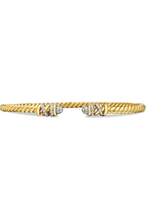 David Yurman 18kt geelgouden Petite Helena Cablespira Station armband met diamant (3mm)