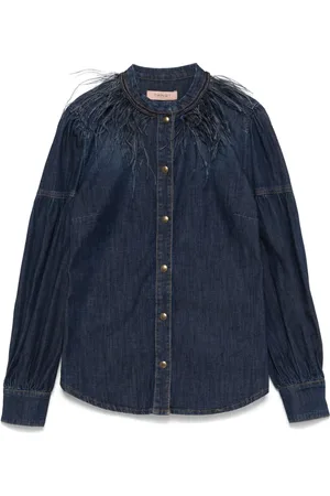 Twin-Set Denim blouse met veren detail