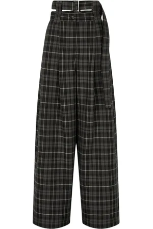 Studio Tomboy Gesmockte broek met tartan ruit en ceintuur