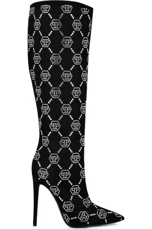 Philipp Plein 120 mm satijnen laarzen met monogram