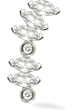Lark & Berry 14kt witgouden Veto oorbel met diamant en saffier